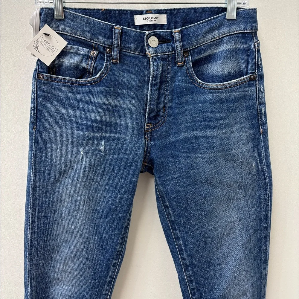 Moussy Vintage Women's Mid-Rise Skinny Jeans in Dark Wash - Picture 2 of 5